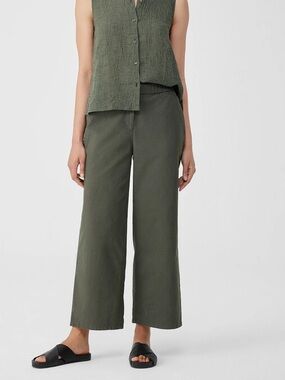 Eileen fisher dark khaki green organic cotton hemp blend wide leg crop pant